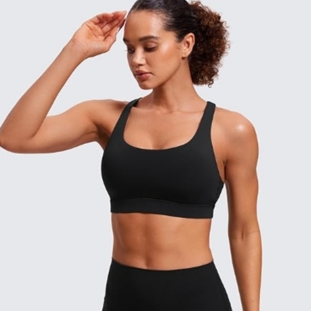 Strappy Padded Sports Bra Fitness Workout Top Black